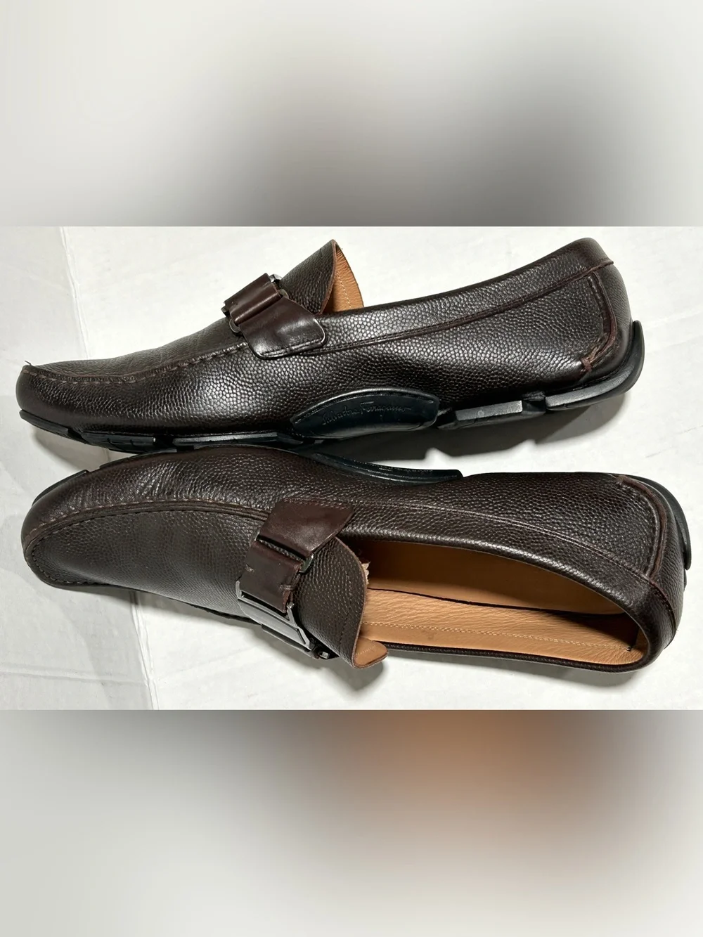Salvatore Ferragamo Dark Brown Pebbled Leather Bit Loafers